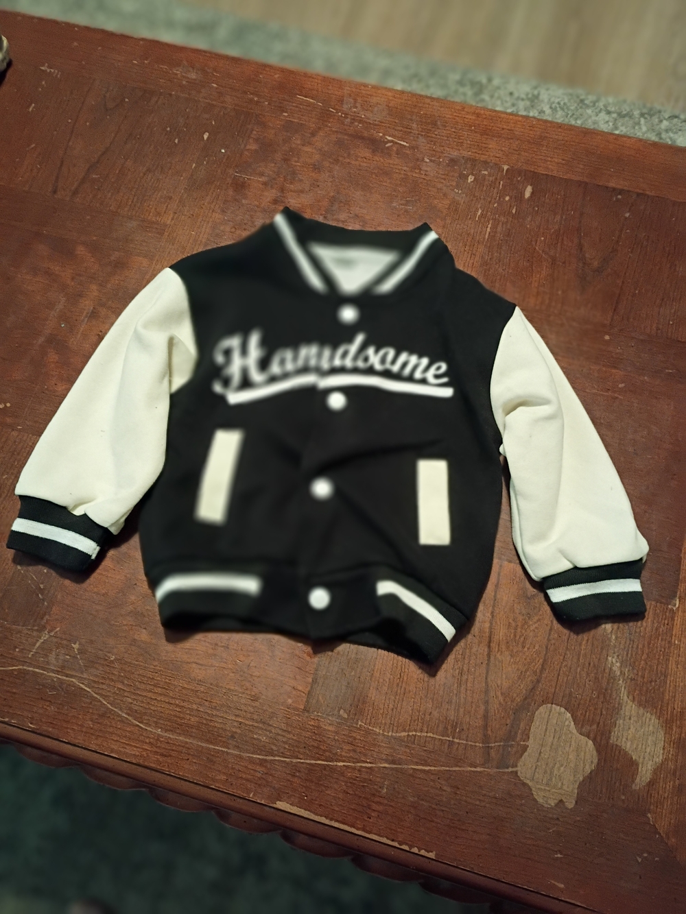 Black & Cream "Handsome" Kids Varsity Jacket